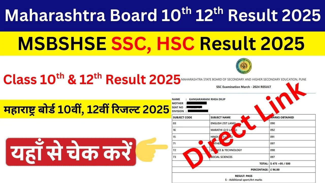 Maharashtra Board 10th 12th Result 2025 SSC HSC Marksheet