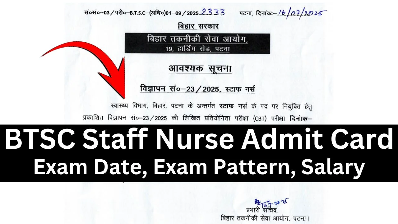 Bihar BTSC Staff Nurse Admit Card Exam Date
