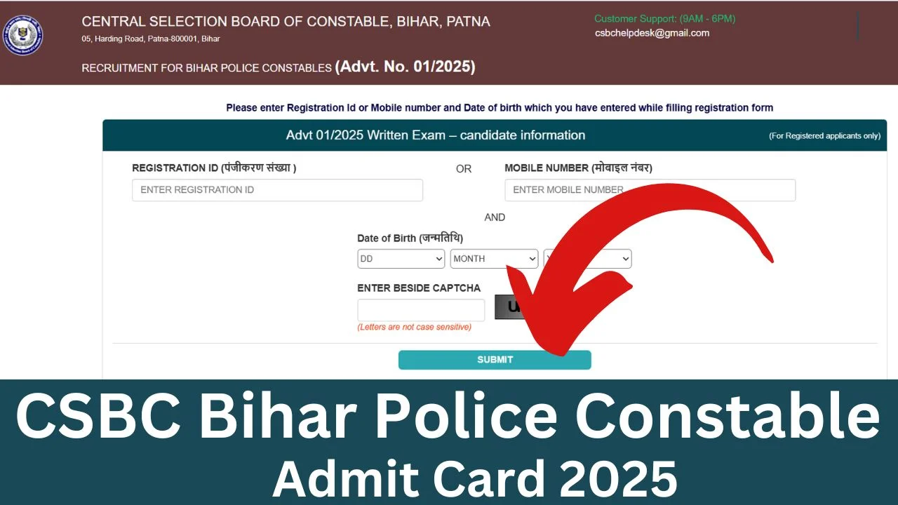 CSBC Bihar Police Constable Admit Card