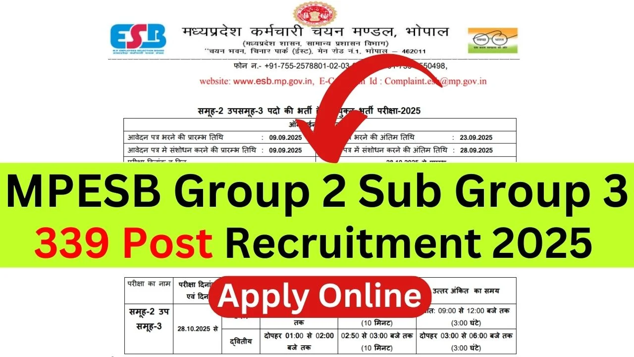 MPESB Group 2 Sub Group 3 Recruitment