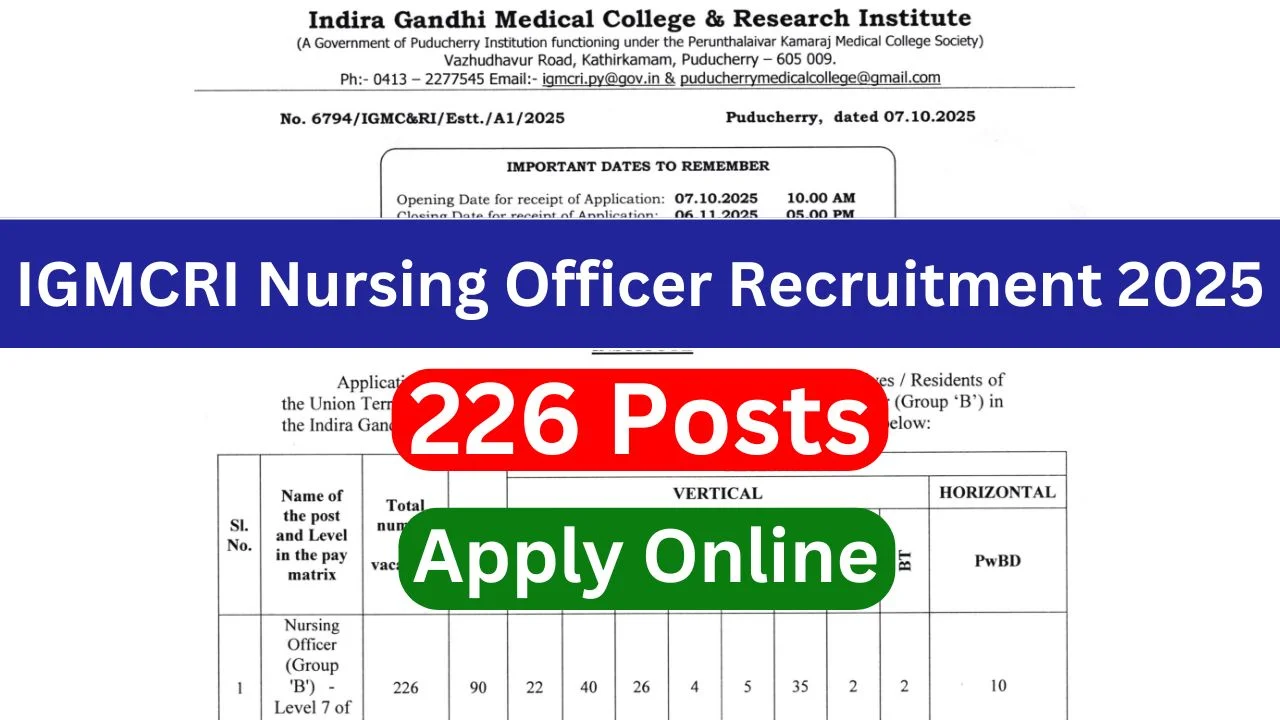 IGMCRI Nursing Officer Recruitment
