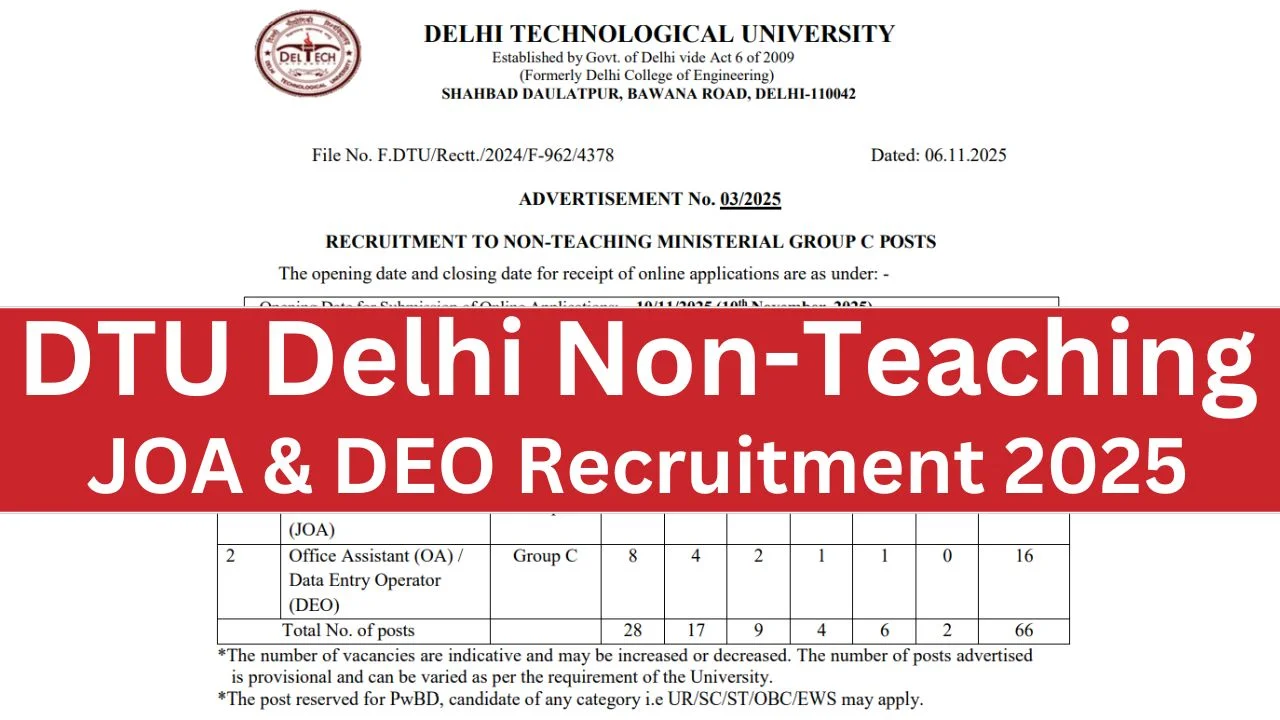 DTU Delhi Non-Teaching Recruitment