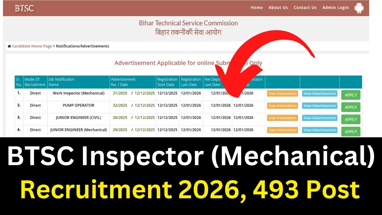 Bihar BTSC Inspector Mechanical Recruitment