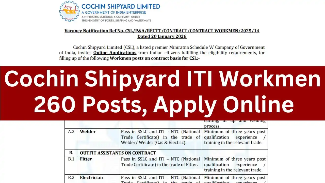 Cochin Shipyard ITI Workmen Vacancy 2026