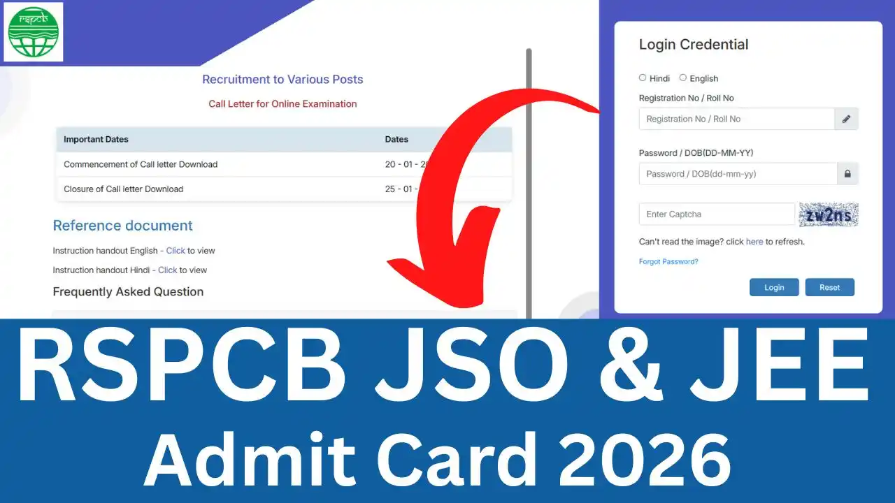 RSPCB JSO & JEE Admit Card 2026